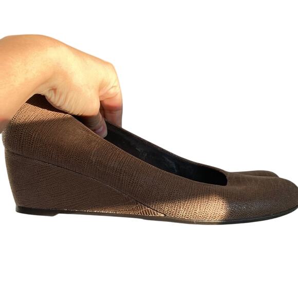 Brown Stuart Weitzman Faux Alligator Printed Wedges Art Deco Boho Western South - Picture 2 of 9